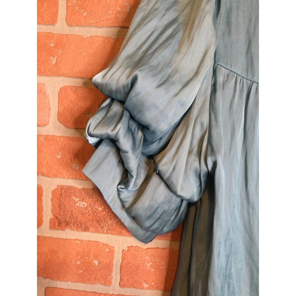 Zadig & Voltaire Women's Taste Tiered Puff Sleeve Satin Top. Large. LIGHT BLUE - Picture 4 of 9